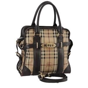 Burberry Nova Check Hand Bag Pvc Leather Beige